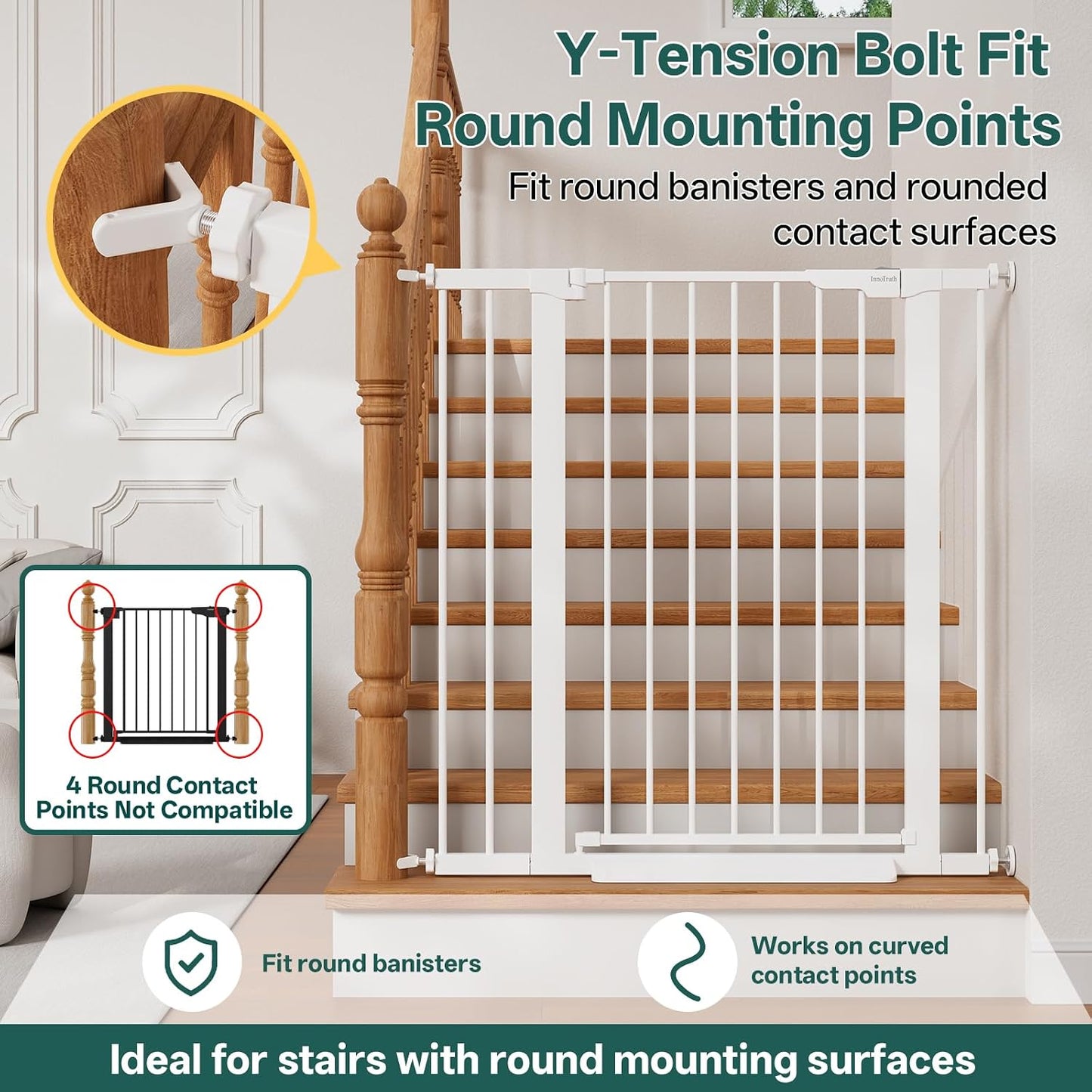29.5–40.75" Baby Gate for Stairs, 30" Tall Dog Gates for Doorways & Hallways, Safety Gate for Kids & Pets, Pressure-Mounted Walk-Through with Dual Lock & 2-Way Swing, White