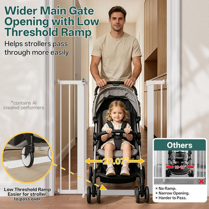 29.5–40.75" Baby Gate for Stairs, 30" Tall Dog Gates for Doorways & Hallways, Safety Gate for Kids & Pets, Pressure-Mounted Walk-Through with Dual Lock & 2-Way Swing, White