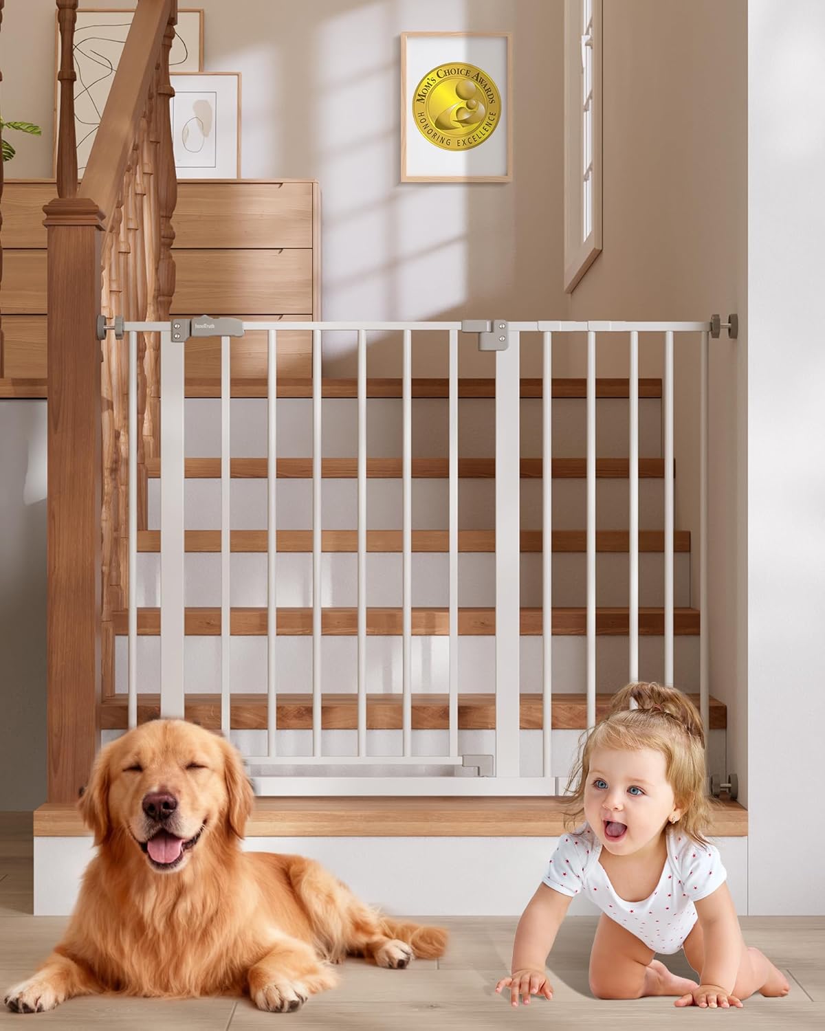 29.5–40.75" Baby Gate for Stairs, 30" Tall Dog Gates for Doorways & Hallways, Safety Gate for Kids & Pets, Pressure-Mounted Walk-Through with Dual Lock & 2-Way Swing, White