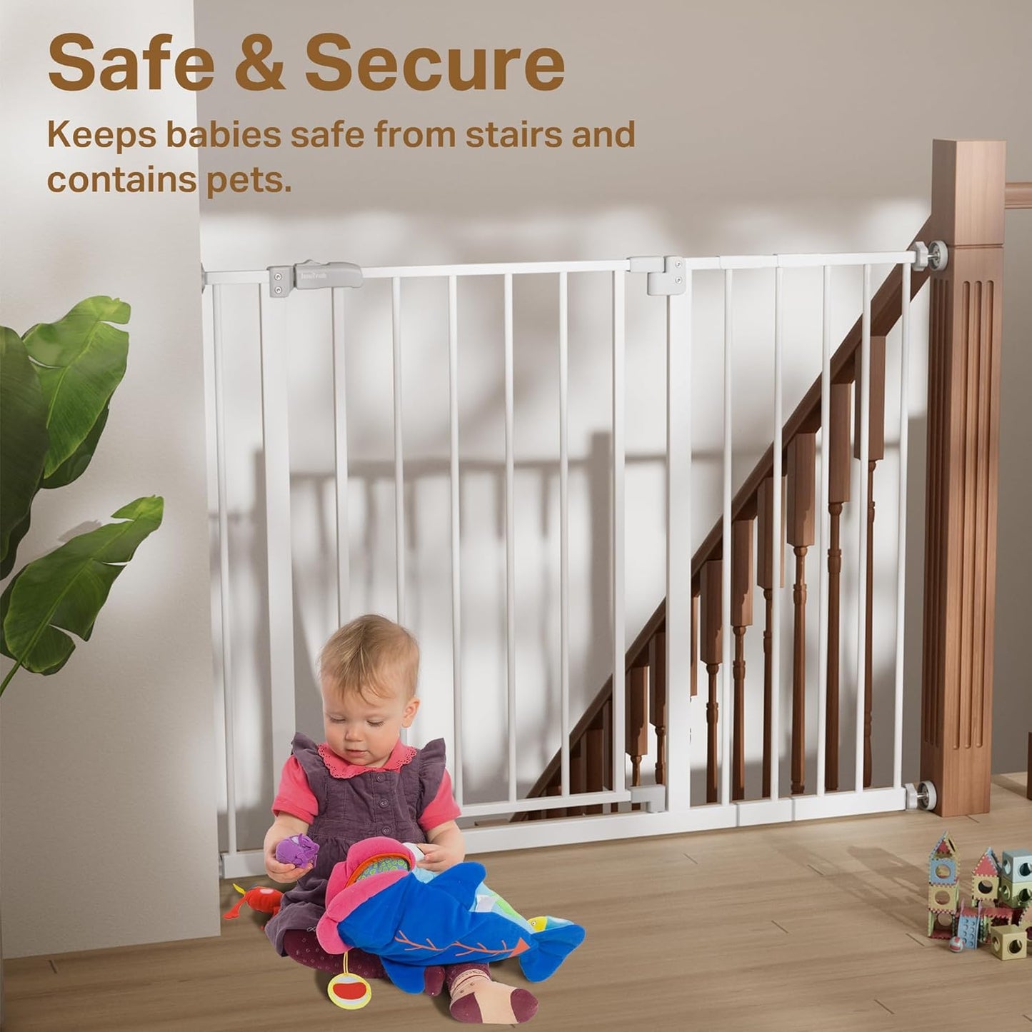 29.5–40.75" Baby Gate for Stairs, 30" Tall Dog Gates for Doorways & Hallways, Safety Gate for Kids & Pets, Pressure-Mounted Walk-Through with Dual Lock & 2-Way Swing, White