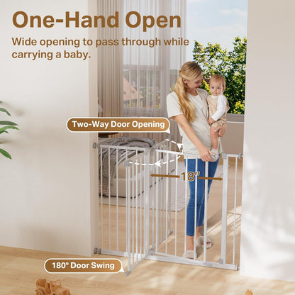 29.5–40.75" Baby Gate for Stairs, 30" Tall Dog Gates for Doorways & Hallways, Safety Gate for Kids & Pets, Pressure-Mounted Walk-Through with Dual Lock & 2-Way Swing, White