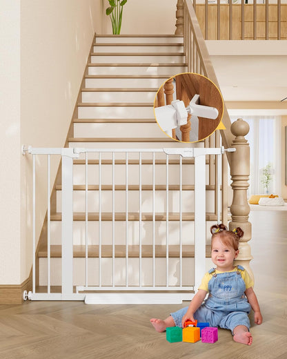 29.5–40.75" Baby Gate for Stairs, 30" Tall Dog Gates for Doorways & Hallways, Safety Gate for Kids & Pets, Pressure-Mounted Walk-Through with Dual Lock & 2-Way Swing, White