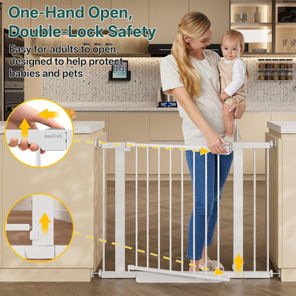 29.5–40.75" Baby Gate for Stairs, 30" Tall Dog Gates for Doorways & Hallways, Safety Gate for Kids & Pets, Pressure-Mounted Walk-Through with Dual Lock & 2-Way Swing, White