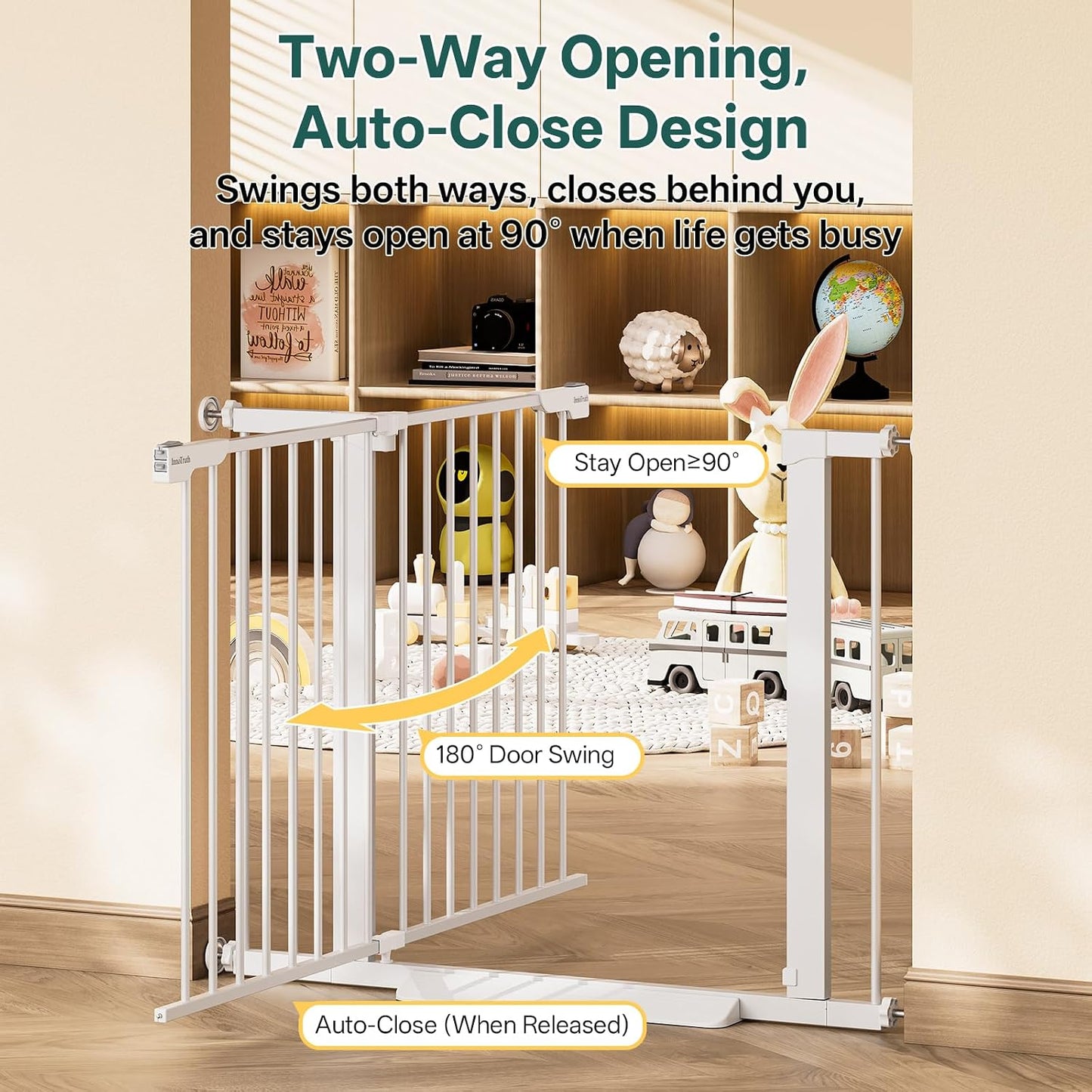 29.5–40.75" Baby Gate for Stairs, 30" Tall Dog Gates for Doorways & Hallways, Safety Gate for Kids & Pets, Pressure-Mounted Walk-Through with Dual Lock & 2-Way Swing, White