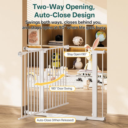 29.5–40.75" Baby Gate for Stairs, 30" Tall Dog Gates for Doorways & Hallways, Safety Gate for Kids & Pets, Pressure-Mounted Walk-Through with Dual Lock & 2-Way Swing, White