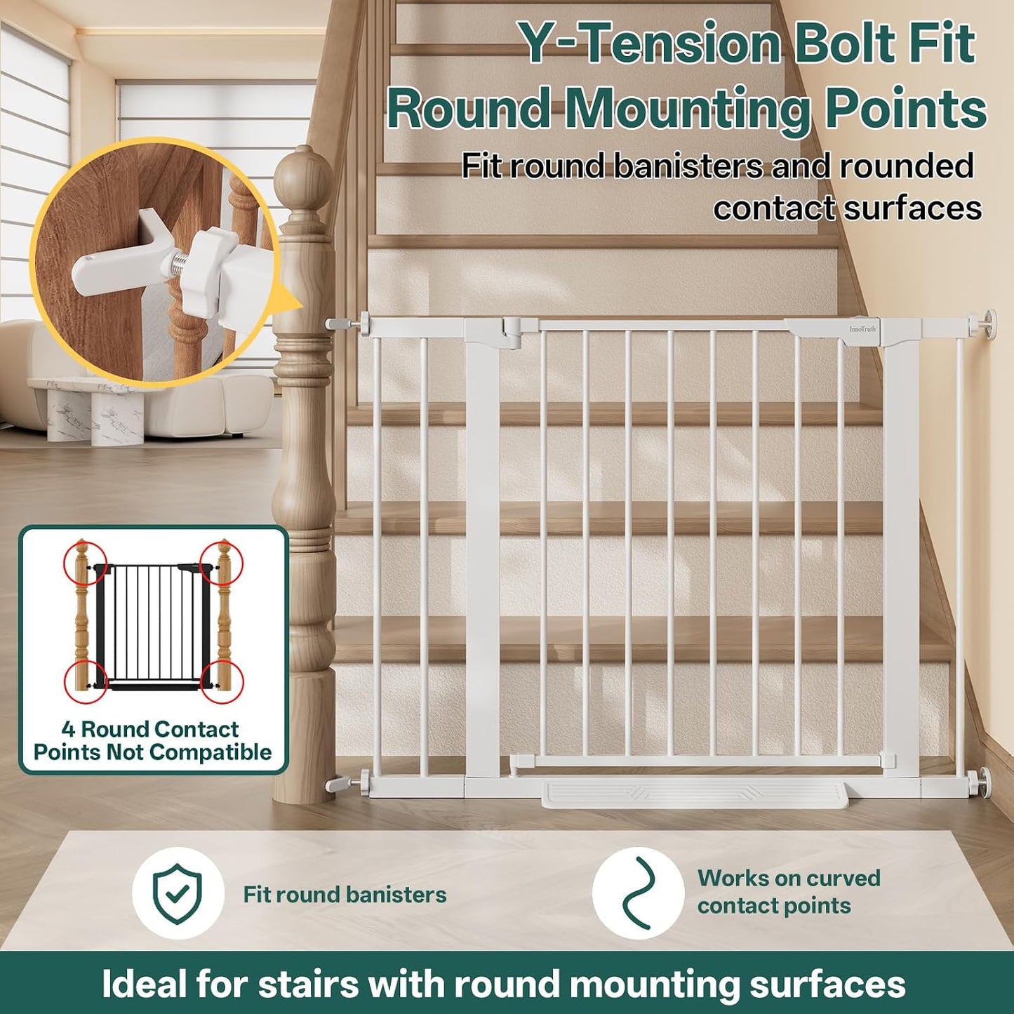 29.5–40.75" Baby Gate for Stairs, 30" Tall Dog Gates for Doorways & Hallways, Safety Gate for Kids & Pets, Pressure-Mounted Walk-Through with Dual Lock & 2-Way Swing, White