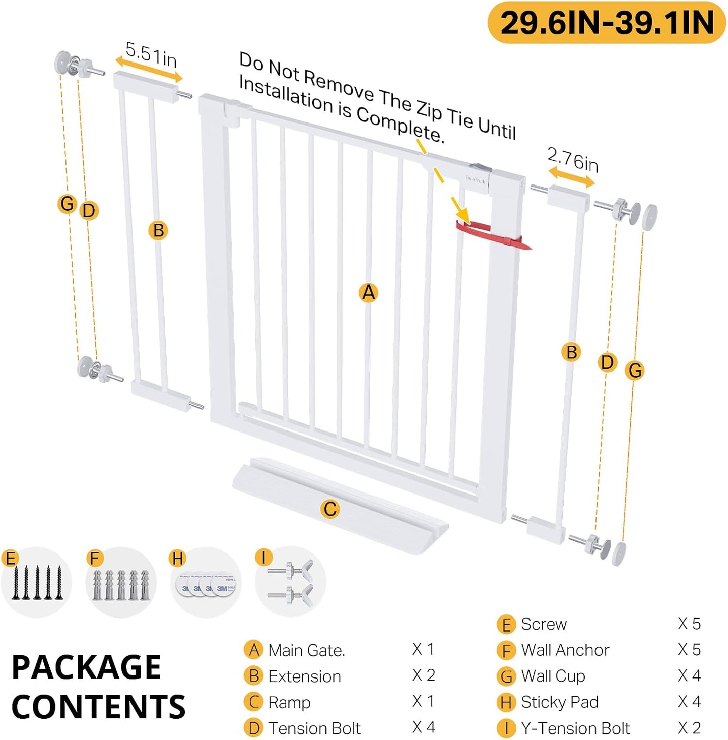 29.5–40.75" Baby Gate for Stairs, 30" Tall Dog Gates for Doorways & Hallways, Safety Gate for Kids & Pets, Pressure-Mounted Walk-Through with Dual Lock & 2-Way Swing, White