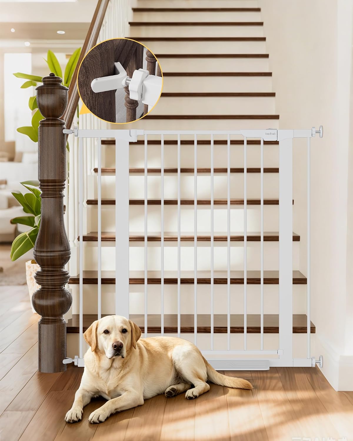 29.5–40.75" Baby Gate for Stairs, 30" Tall Dog Gates for Doorways & Hallways, Safety Gate for Kids & Pets, Pressure-Mounted Walk-Through with Dual Lock & 2-Way Swing, White