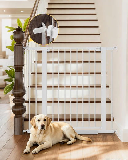 29.5–40.75" Baby Gate for Stairs, 30" Tall Dog Gates for Doorways & Hallways, Safety Gate for Kids & Pets, Pressure-Mounted Walk-Through with Dual Lock & 2-Way Swing, White