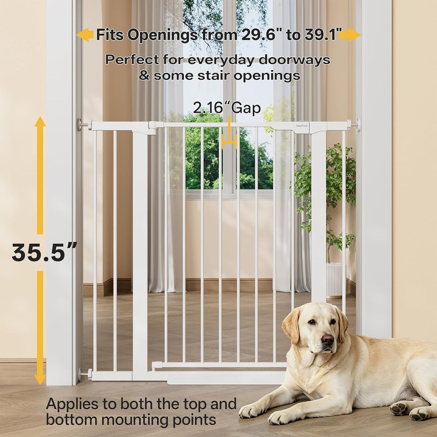 29.5–40.75" Baby Gate for Stairs, 30" Tall Dog Gates for Doorways & Hallways, Safety Gate for Kids & Pets, Pressure-Mounted Walk-Through with Dual Lock & 2-Way Swing, White