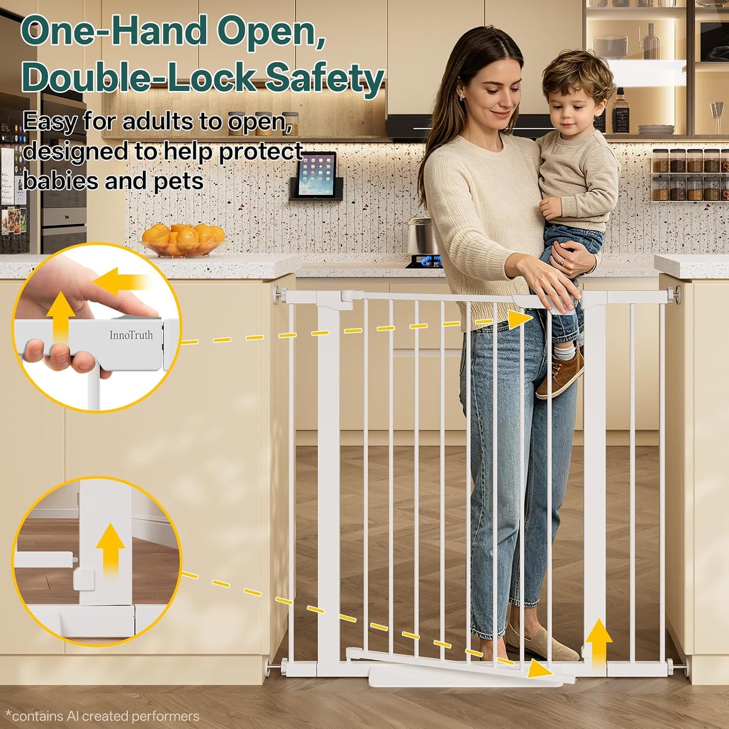 29.5–40.75" Baby Gate for Stairs, 30" Tall Dog Gates for Doorways & Hallways, Safety Gate for Kids & Pets, Pressure-Mounted Walk-Through with Dual Lock & 2-Way Swing, White