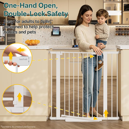 29.5–40.75" Baby Gate for Stairs, 30" Tall Dog Gates for Doorways & Hallways, Safety Gate for Kids & Pets, Pressure-Mounted Walk-Through with Dual Lock & 2-Way Swing, White