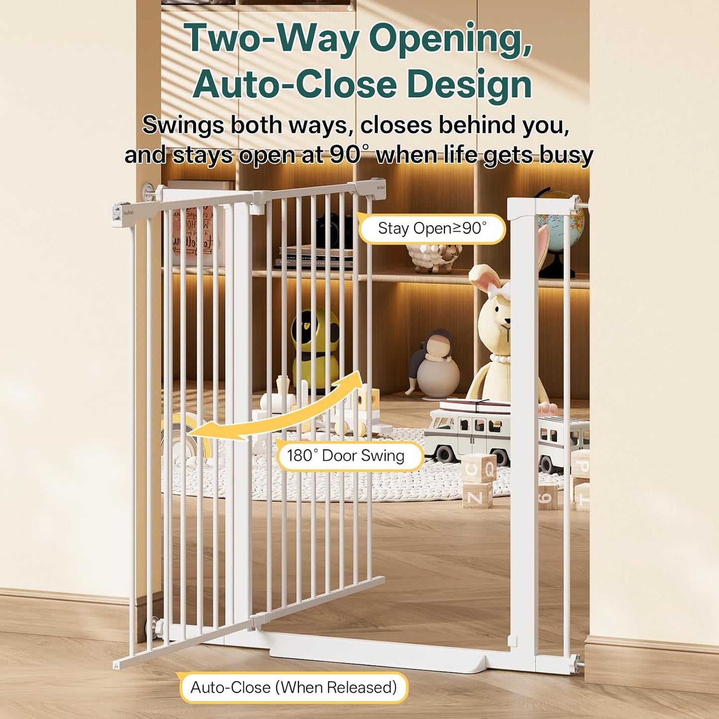 29.5–40.75" Baby Gate for Stairs, 30" Tall Dog Gates for Doorways & Hallways, Safety Gate for Kids & Pets, Pressure-Mounted Walk-Through with Dual Lock & 2-Way Swing, White
