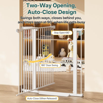 29.5–40.75" Baby Gate for Stairs, 30" Tall Dog Gates for Doorways & Hallways, Safety Gate for Kids & Pets, Pressure-Mounted Walk-Through with Dual Lock & 2-Way Swing, White