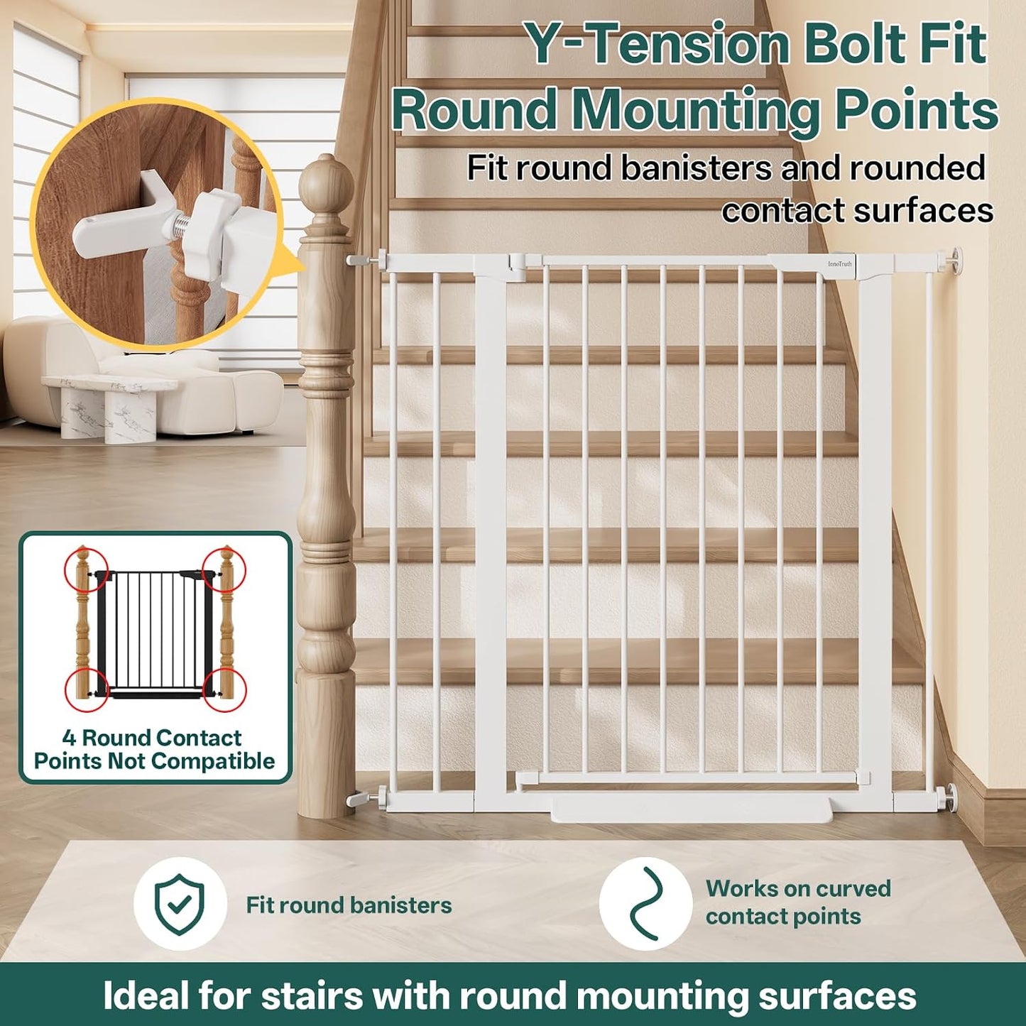 29.5–40.75" Baby Gate for Stairs, 30" Tall Dog Gates for Doorways & Hallways, Safety Gate for Kids & Pets, Pressure-Mounted Walk-Through with Dual Lock & 2-Way Swing, White