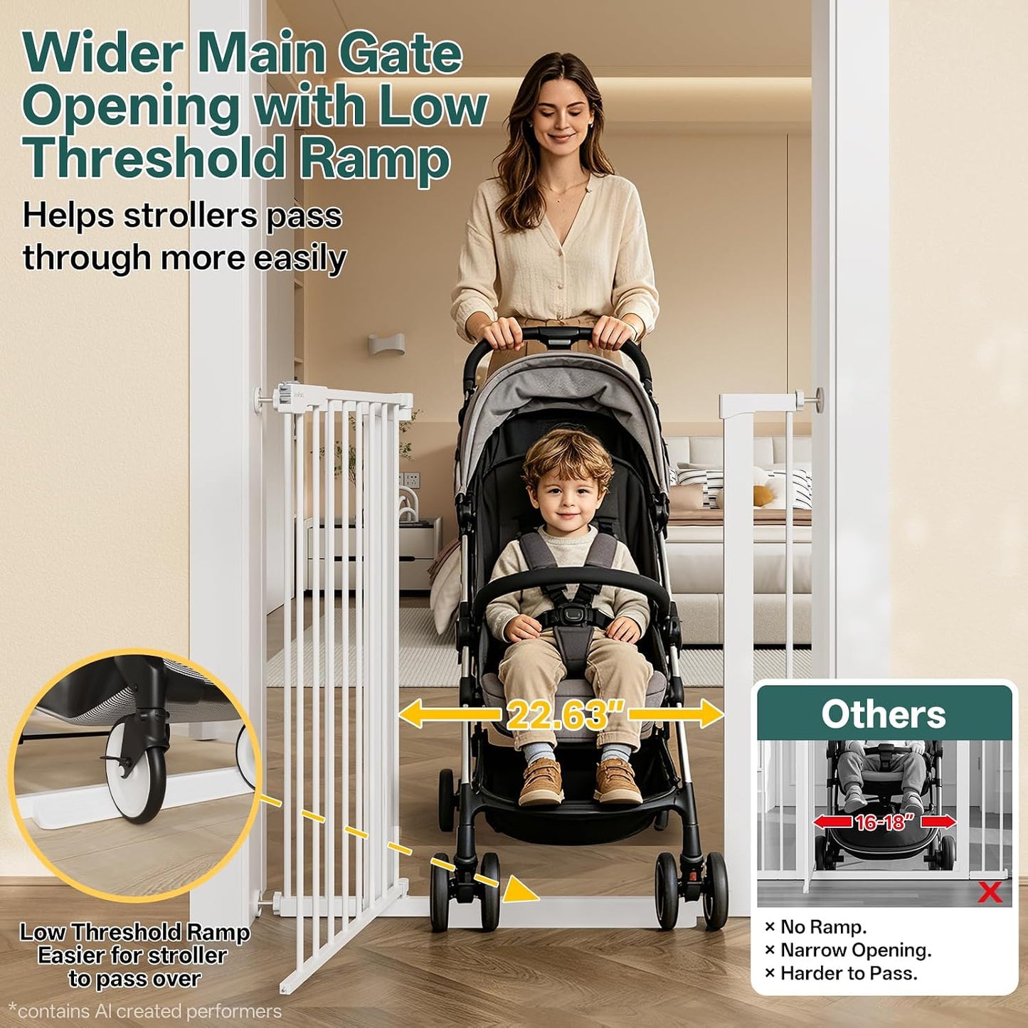 29.5–40.75" Baby Gate for Stairs, 30" Tall Dog Gates for Doorways & Hallways, Safety Gate for Kids & Pets, Pressure-Mounted Walk-Through with Dual Lock & 2-Way Swing, White