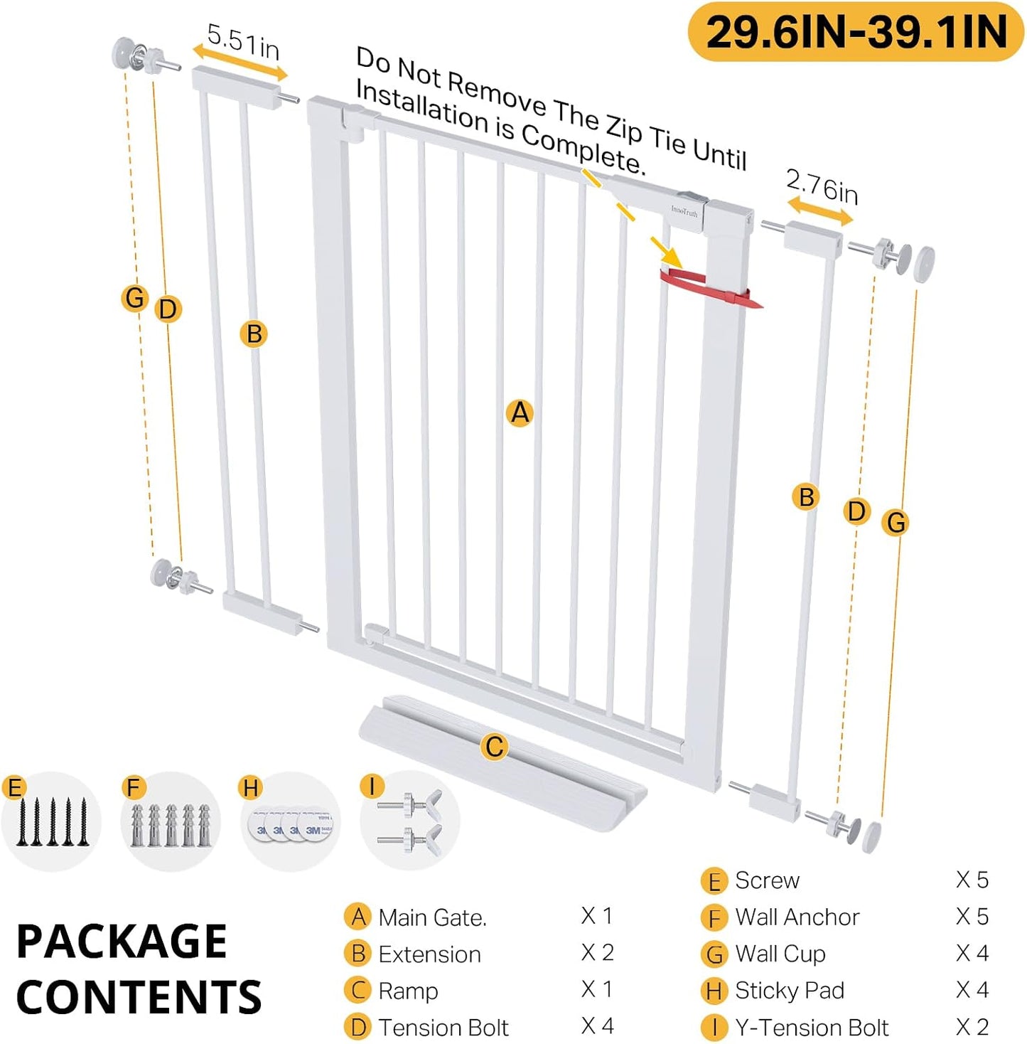 29.5–40.75" Baby Gate for Stairs, 30" Tall Dog Gates for Doorways & Hallways, Safety Gate for Kids & Pets, Pressure-Mounted Walk-Through with Dual Lock & 2-Way Swing, White