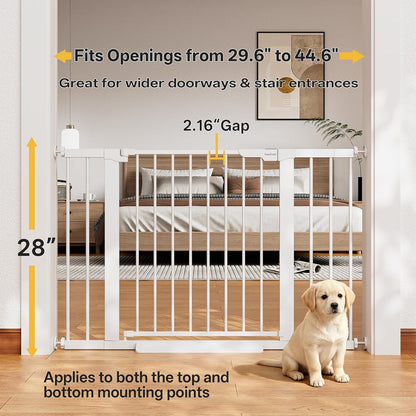 29.5–40.75" Baby Gate for Stairs, 30" Tall Dog Gates for Doorways & Hallways, Safety Gate for Kids & Pets, Pressure-Mounted Walk-Through with Dual Lock & 2-Way Swing, White