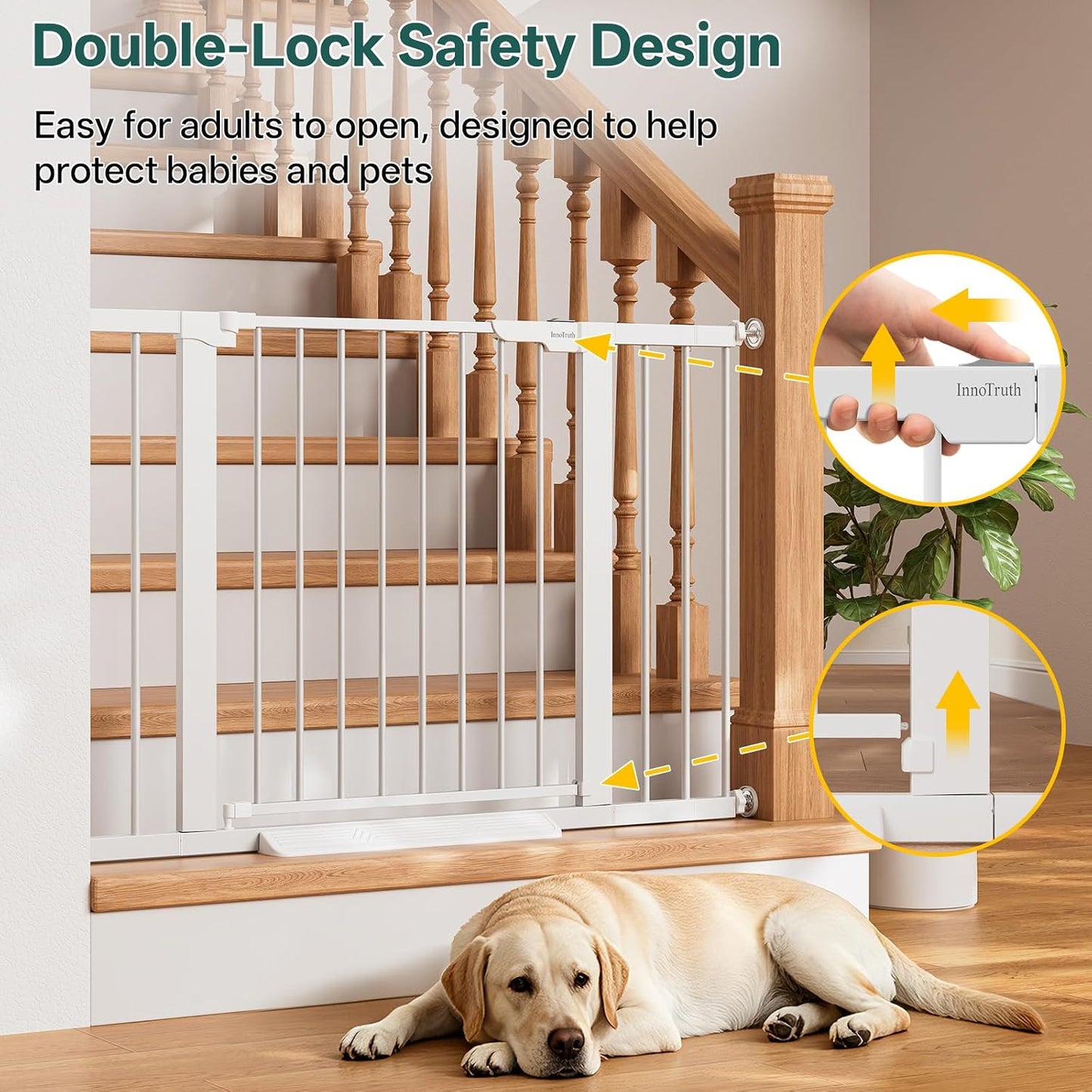 29.5–40.75" Baby Gate for Stairs, 30" Tall Dog Gates for Doorways & Hallways, Safety Gate for Kids & Pets, Pressure-Mounted Walk-Through with Dual Lock & 2-Way Swing, White
