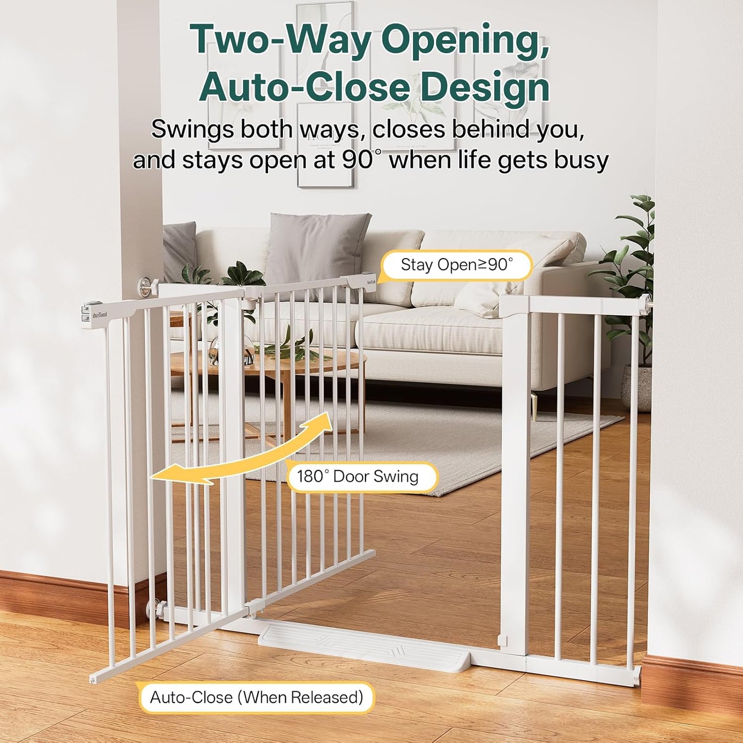 29.5–40.75" Baby Gate for Stairs, 30" Tall Dog Gates for Doorways & Hallways, Safety Gate for Kids & Pets, Pressure-Mounted Walk-Through with Dual Lock & 2-Way Swing, White