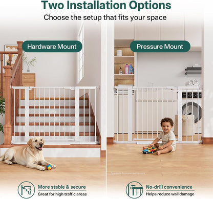 29.5–40.75" Baby Gate for Stairs, 30" Tall Dog Gates for Doorways & Hallways, Safety Gate for Kids & Pets, Pressure-Mounted Walk-Through with Dual Lock & 2-Way Swing, White