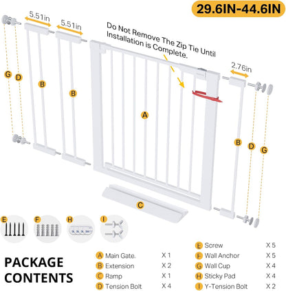 29.5–40.75" Baby Gate for Stairs, 30" Tall Dog Gates for Doorways & Hallways, Safety Gate for Kids & Pets, Pressure-Mounted Walk-Through with Dual Lock & 2-Way Swing, White