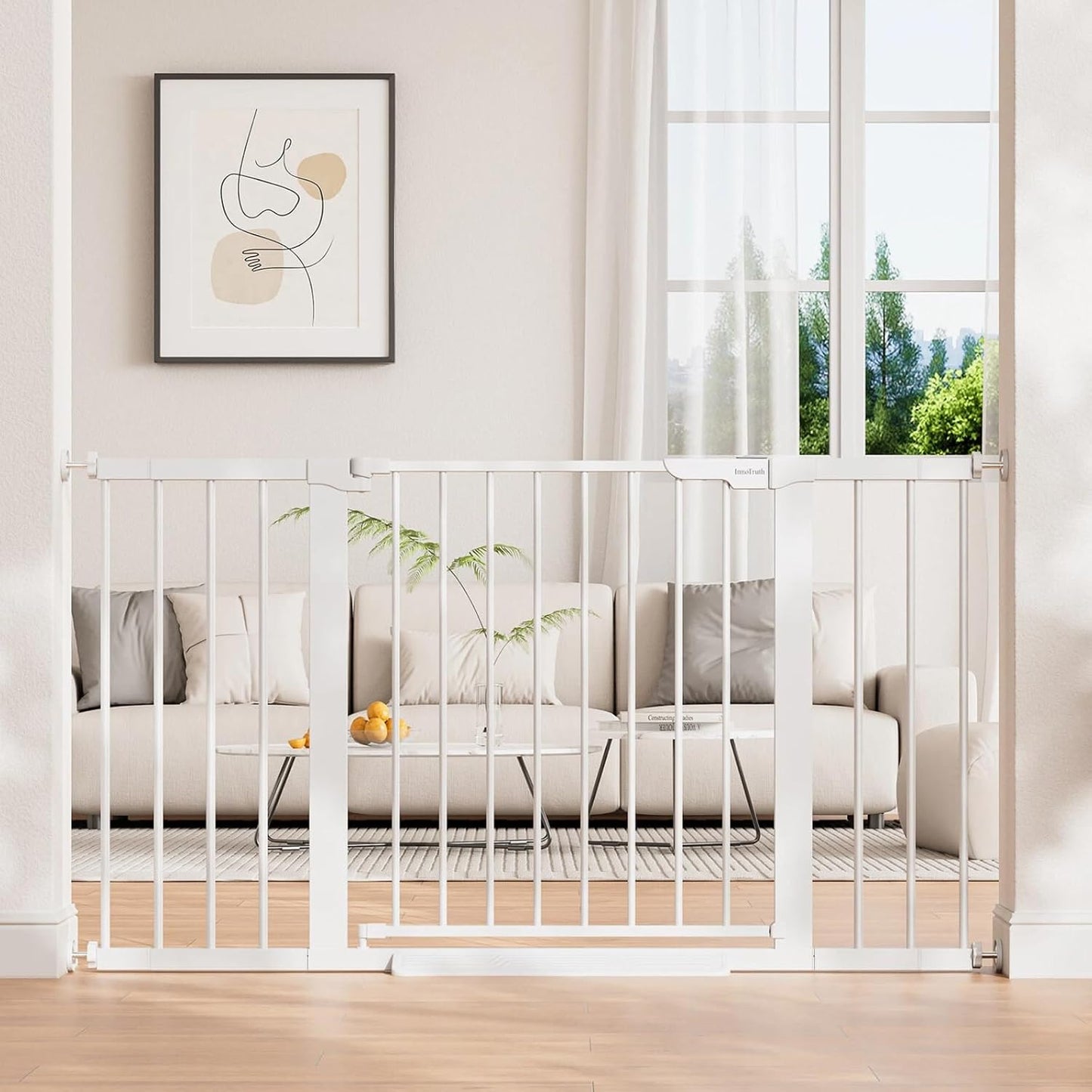 29.5–40.75" Baby Gate for Stairs, 30" Tall Dog Gates for Doorways & Hallways, Safety Gate for Kids & Pets, Pressure-Mounted Walk-Through with Dual Lock & 2-Way Swing, White