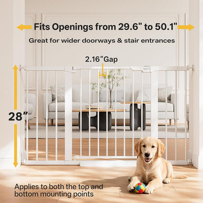 29.5–40.75" Baby Gate for Stairs, 30" Tall Dog Gates for Doorways & Hallways, Safety Gate for Kids & Pets, Pressure-Mounted Walk-Through with Dual Lock & 2-Way Swing, White