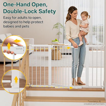 29.5–40.75" Baby Gate for Stairs, 30" Tall Dog Gates for Doorways & Hallways, Safety Gate for Kids & Pets, Pressure-Mounted Walk-Through with Dual Lock & 2-Way Swing, White