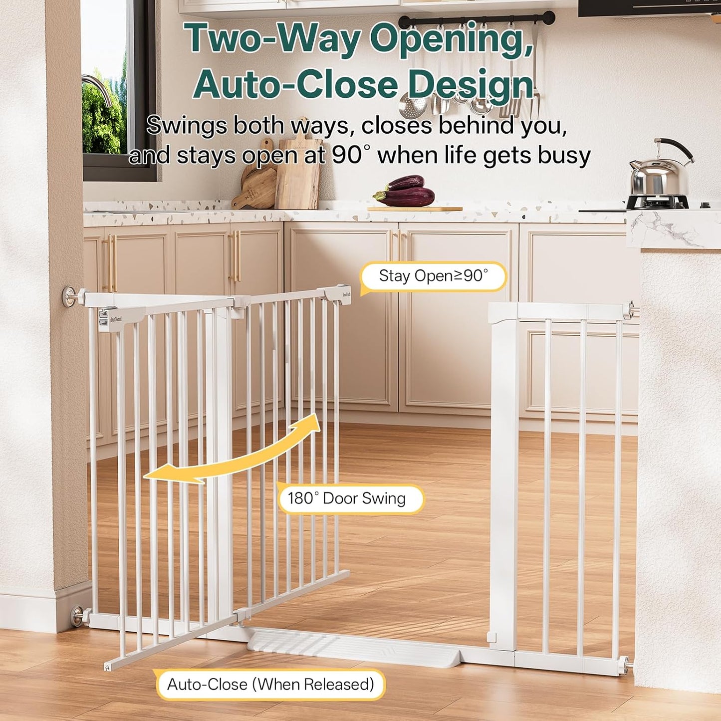 29.5–40.75" Baby Gate for Stairs, 30" Tall Dog Gates for Doorways & Hallways, Safety Gate for Kids & Pets, Pressure-Mounted Walk-Through with Dual Lock & 2-Way Swing, White
