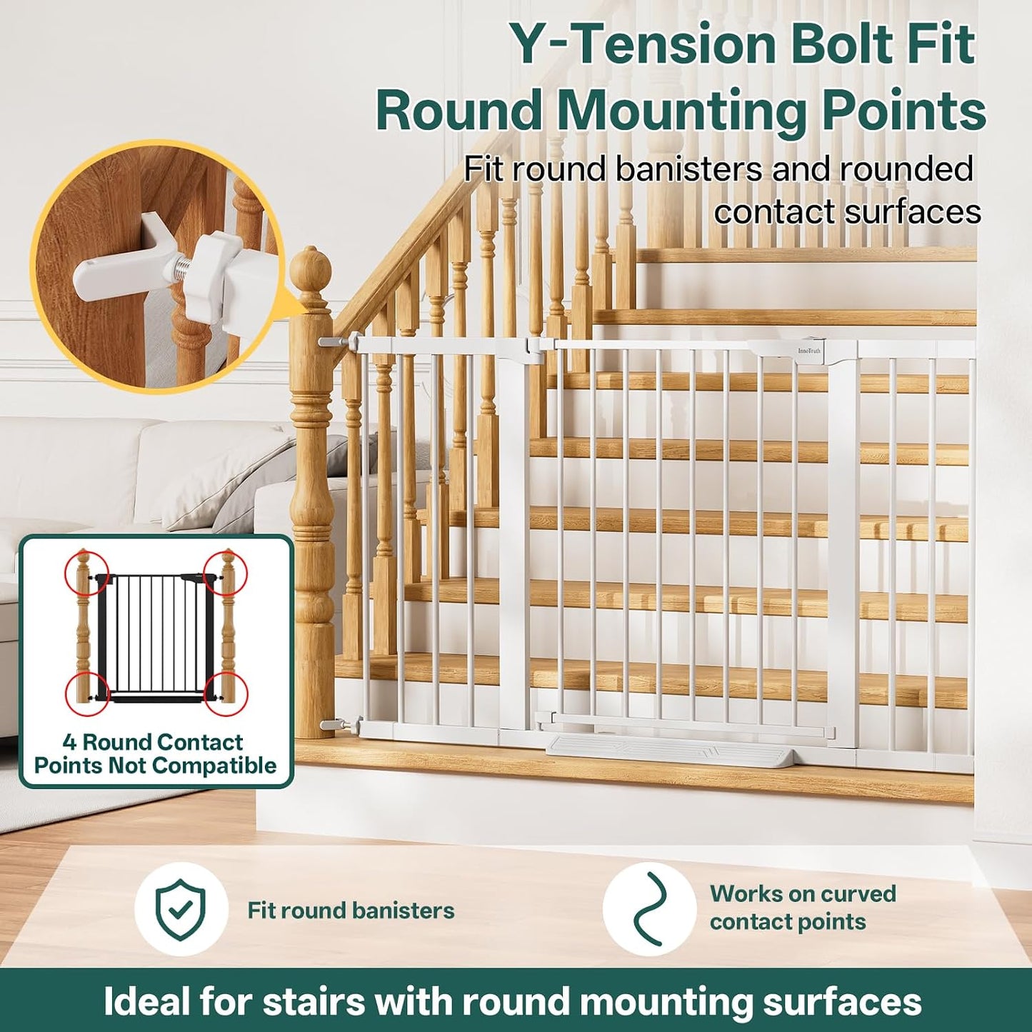 29.5–40.75" Baby Gate for Stairs, 30" Tall Dog Gates for Doorways & Hallways, Safety Gate for Kids & Pets, Pressure-Mounted Walk-Through with Dual Lock & 2-Way Swing, White