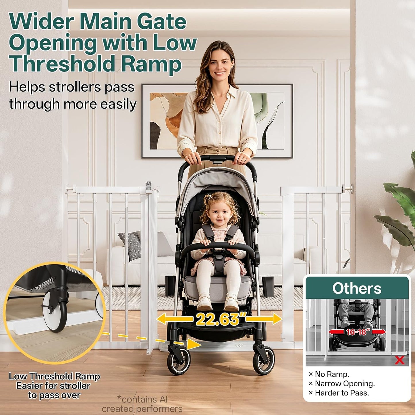 29.5–40.75" Baby Gate for Stairs, 30" Tall Dog Gates for Doorways & Hallways, Safety Gate for Kids & Pets, Pressure-Mounted Walk-Through with Dual Lock & 2-Way Swing, White