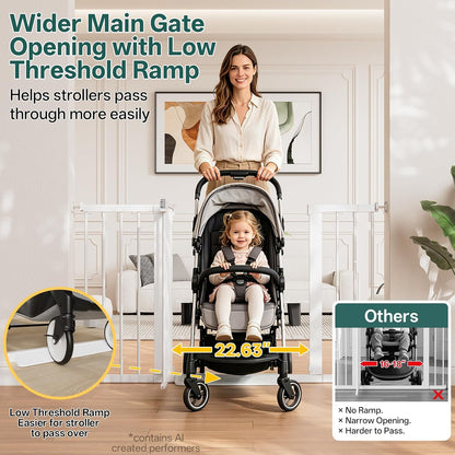 29.5–40.75" Baby Gate for Stairs, 30" Tall Dog Gates for Doorways & Hallways, Safety Gate for Kids & Pets, Pressure-Mounted Walk-Through with Dual Lock & 2-Way Swing, White