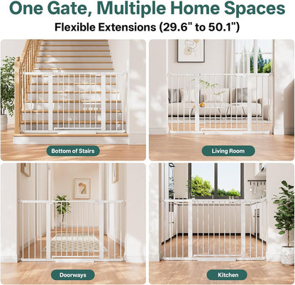 29.5–40.75" Baby Gate for Stairs, 30" Tall Dog Gates for Doorways & Hallways, Safety Gate for Kids & Pets, Pressure-Mounted Walk-Through with Dual Lock & 2-Way Swing, White