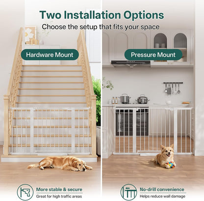 29.5–40.75" Baby Gate for Stairs, 30" Tall Dog Gates for Doorways & Hallways, Safety Gate for Kids & Pets, Pressure-Mounted Walk-Through with Dual Lock & 2-Way Swing, White