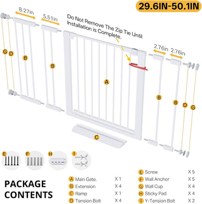 29.5–40.75" Baby Gate for Stairs, 30" Tall Dog Gates for Doorways & Hallways, Safety Gate for Kids & Pets, Pressure-Mounted Walk-Through with Dual Lock & 2-Way Swing, White