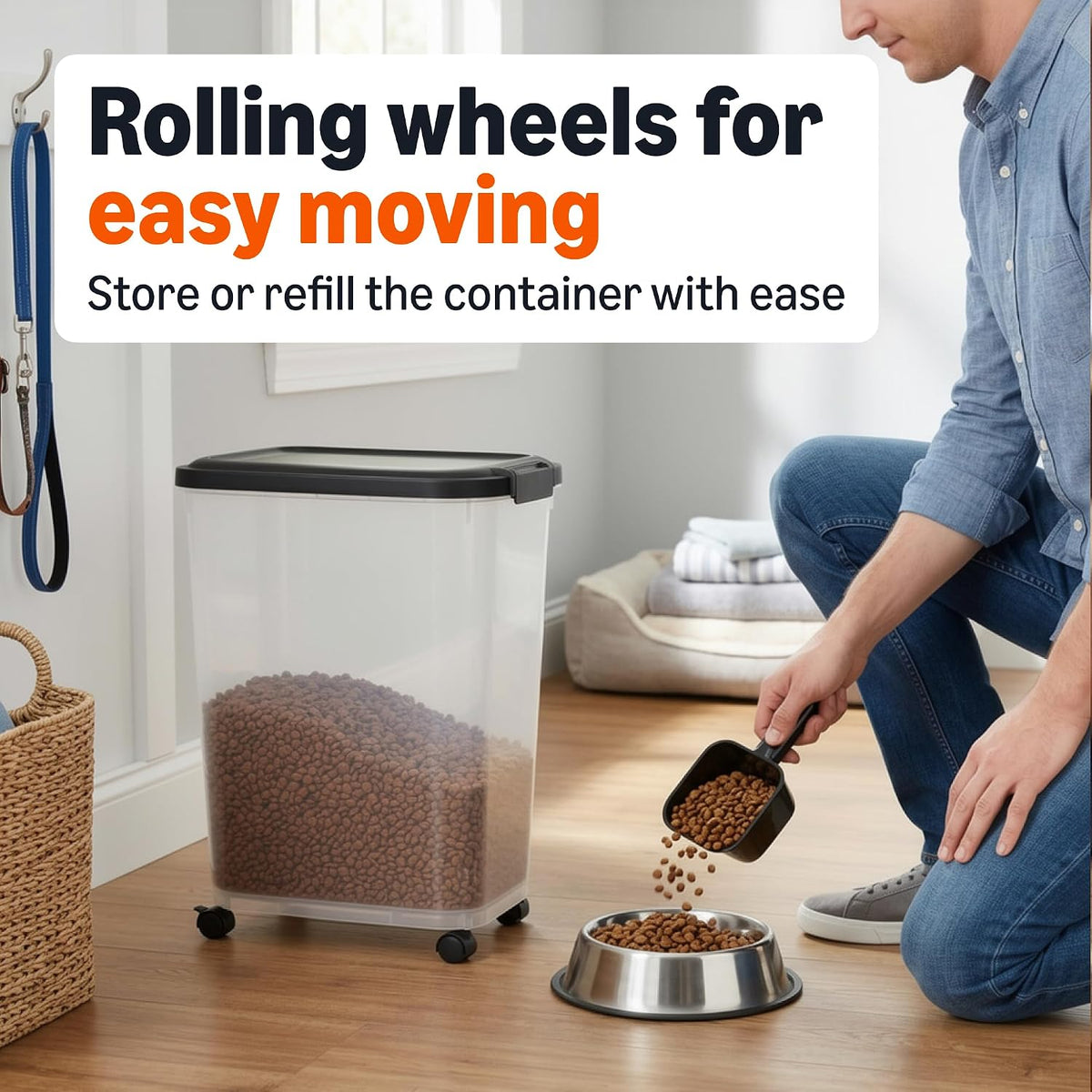 Pet Food Storage Container Set, 30lbs and 10lbs with Scoop, for Dogs and Cats
