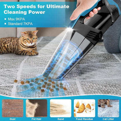 Handheld Vacuum Cordless Portable Car Vacuum with LED Light, High Power Suction, 3 in 1, Lightweight Rechargeable Hand Vacuum, Hand Held Vacuum Cleaner for Car Home Office, Pet Hair, Black