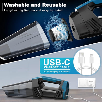 Handheld Vacuum Cordless Portable Car Vacuum with LED Light, High Power Suction, 3 in 1, Lightweight Rechargeable Hand Vacuum, Hand Held Vacuum Cleaner for Car Home Office, Pet Hair, Black