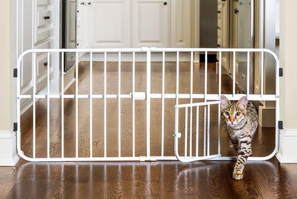 Carlson 24-38" Lil Tuffy Expandable Metal Dog Gate for Doorways, Indoor Pet Gate with Small Pet Door, No-Drill Pressure Mount, White