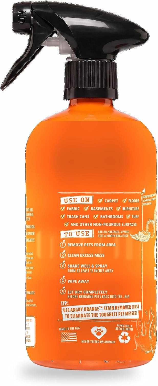 Pet Odor Eliminator for Dog and Cat Urine, Carpet Stains, and Strong Smells – NEW Orange Rush Scent – Citrus Cleaner with Natural Orange Oil – 24 oz