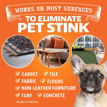 Pet Odor Eliminator for Dog and Cat Urine, Carpet Stains, and Strong Smells – NEW Orange Rush Scent – Citrus Cleaner with Natural Orange Oil – 24 oz