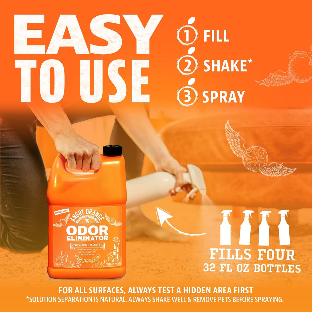 Pet Odor Eliminator for Dog and Cat Urine, Carpet Stains, and Strong Smells – NEW Orange Rush Scent – Citrus Cleaner with Natural Orange Oil – 24 oz