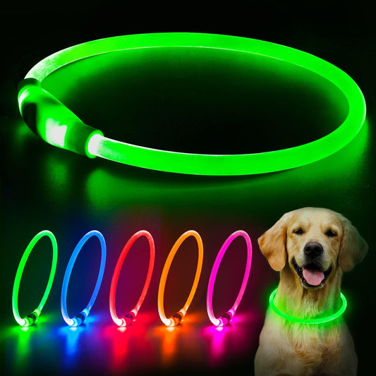 LED Dog Collar, USB Rechargeable Glow Lighted up Collar, Green