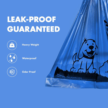 1000 Dog Poop Waste Bags with Dispenser and Leash Tie, 9" x 13", Blue, 1000 Count