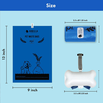 1000 Dog Poop Waste Bags with Dispenser and Leash Tie, 9" x 13", Blue, 1000 Count
