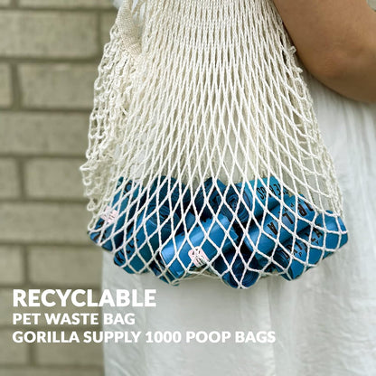 1000 Dog Poop Waste Bags with Dispenser and Leash Tie, 9" x 13", Blue, 1000 Count