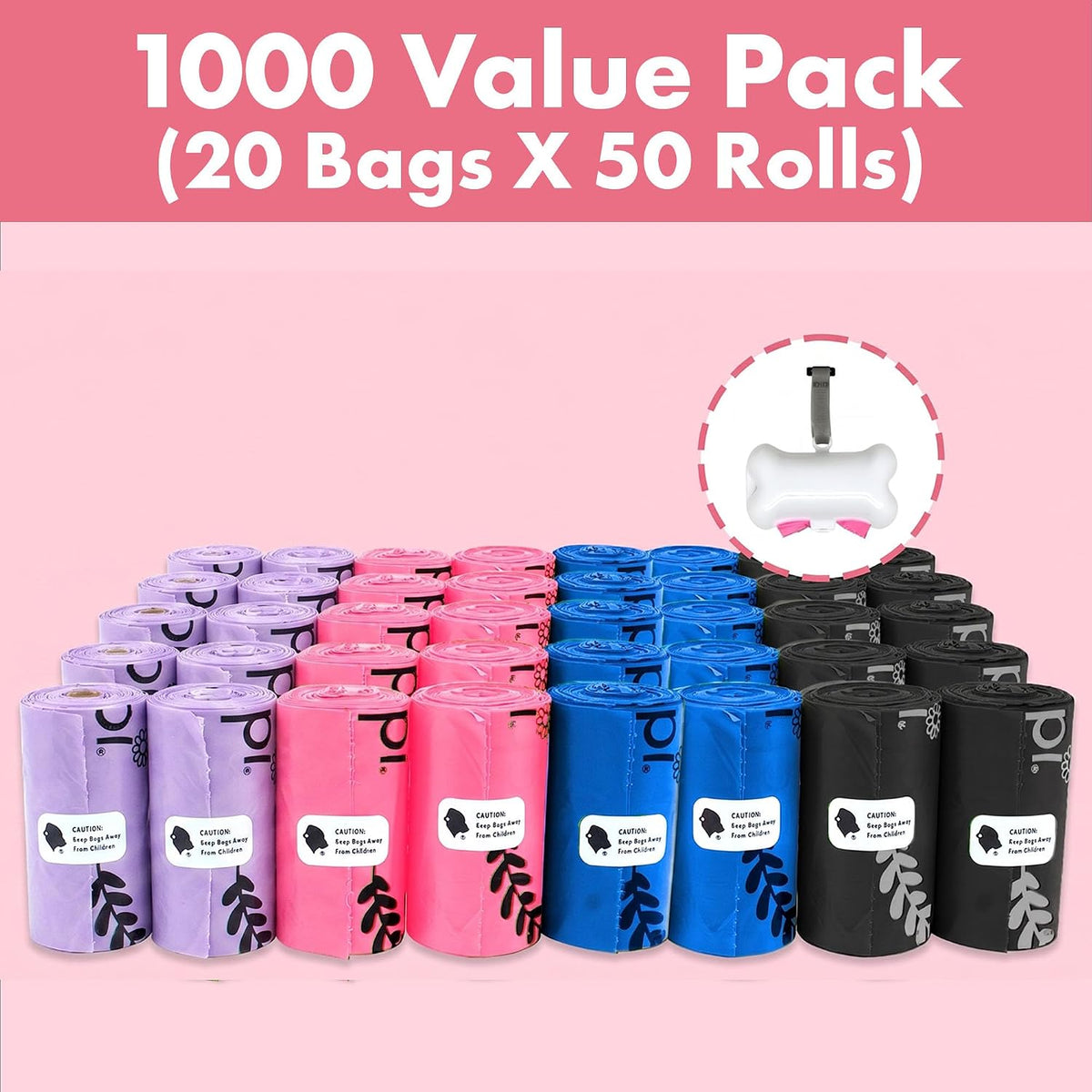 1000 Dog Poop Waste Bags with Dispenser and Leash Tie, 9" x 13", Blue, 1000 Count