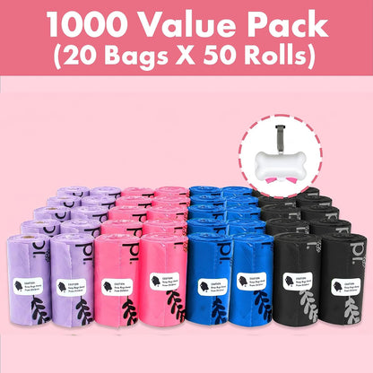 1000 Dog Poop Waste Bags with Dispenser and Leash Tie, 9" x 13", Blue, 1000 Count