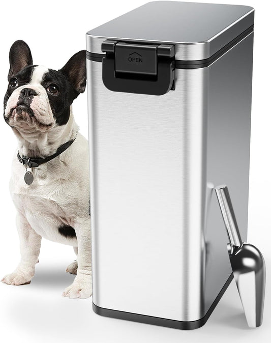 Stainless Steel Dog Food Storage Container, 20lb/15lb Pet Food Bin